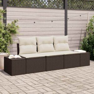 Set Divano da Giardino con cuscino 3 pcs Marrone e Crema