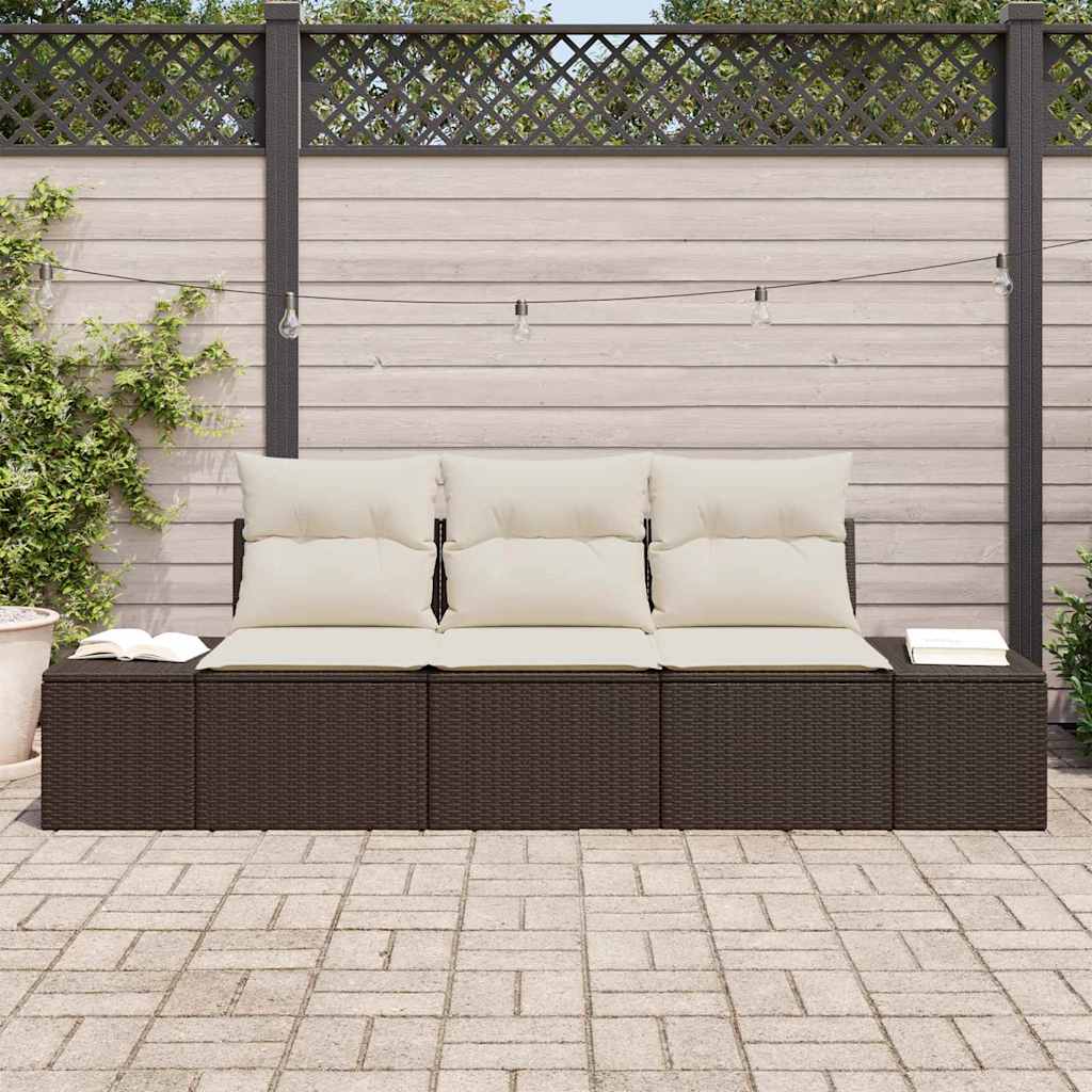 Set Divano da Giardino con cuscino 3 pcs Marrone e Crema - immagine 3
