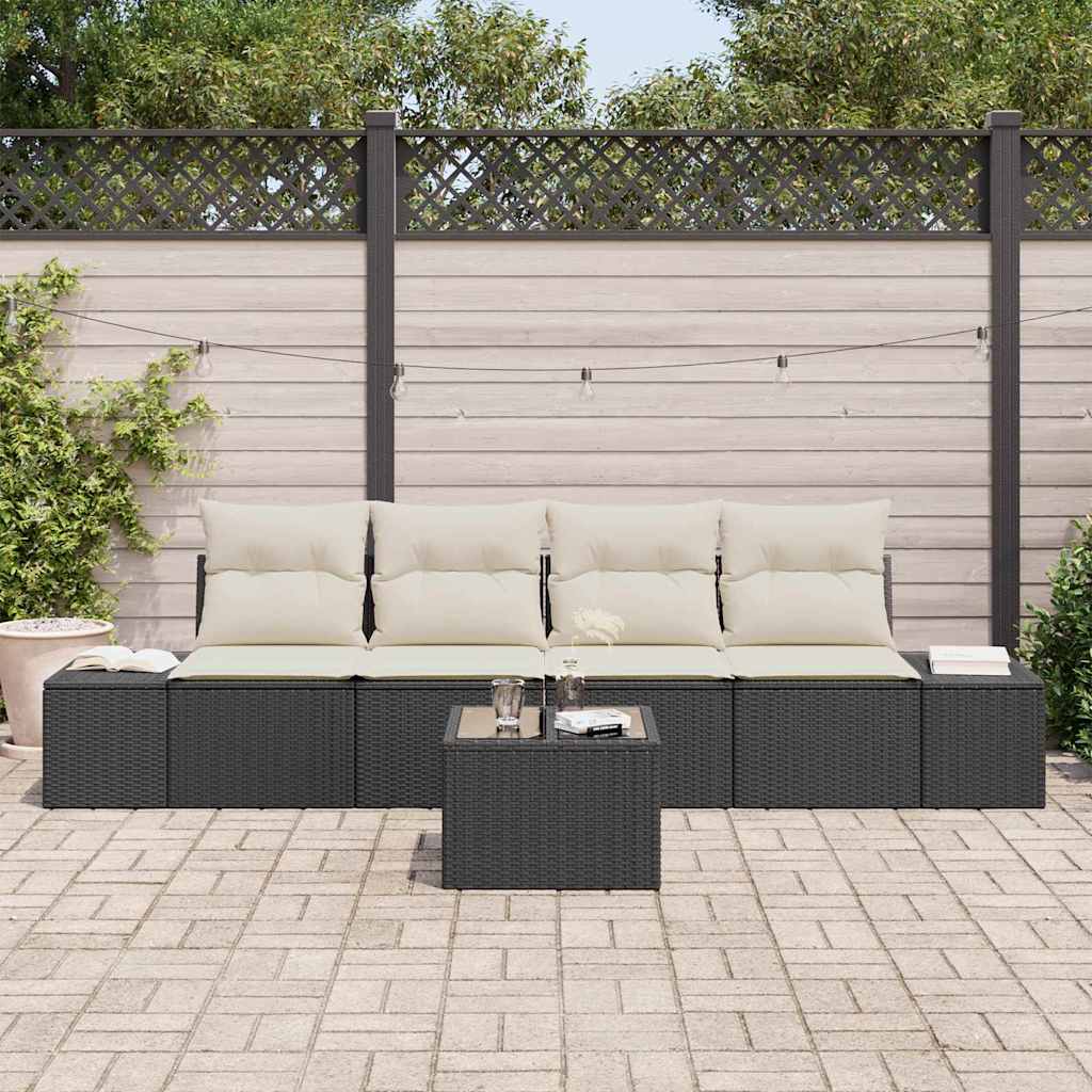 Set Divano da Giardino 5 pcs Marrone e Crema polyrattan - immagine 3