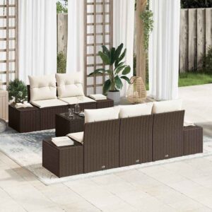 Set Divano da Giardino 6 pcs Marrone e Crema polyrattan
