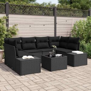 Set Divano da Giardino con cuscino 8 pcs Nero polyrattan