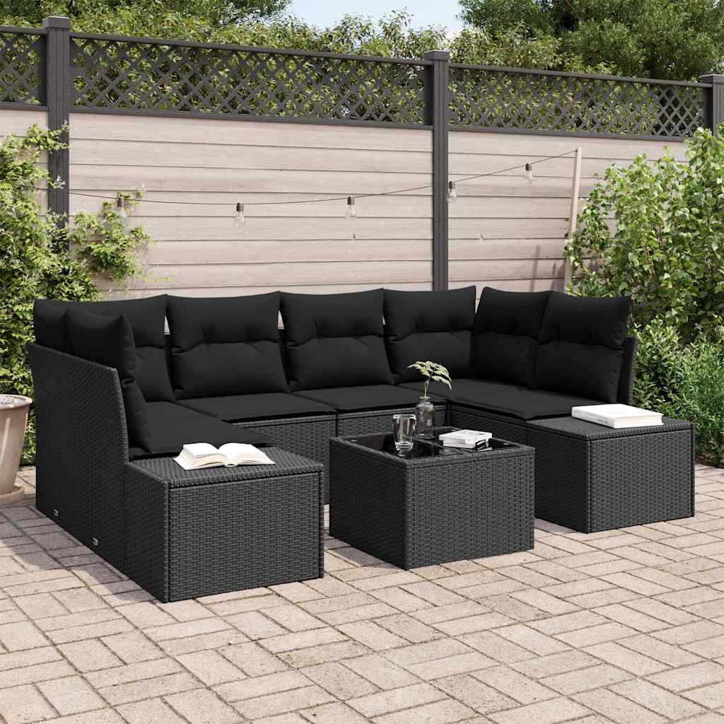 Set Divano da Giardino con cuscino 8 pcs Nero polyrattan