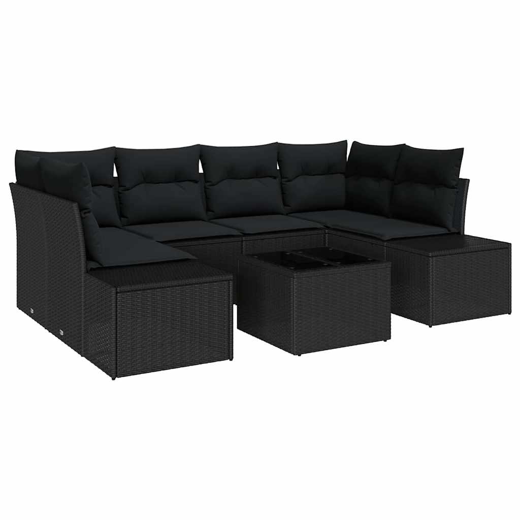 Set Divano da Giardino con cuscino 8 pcs Nero polyrattan - immagine 2