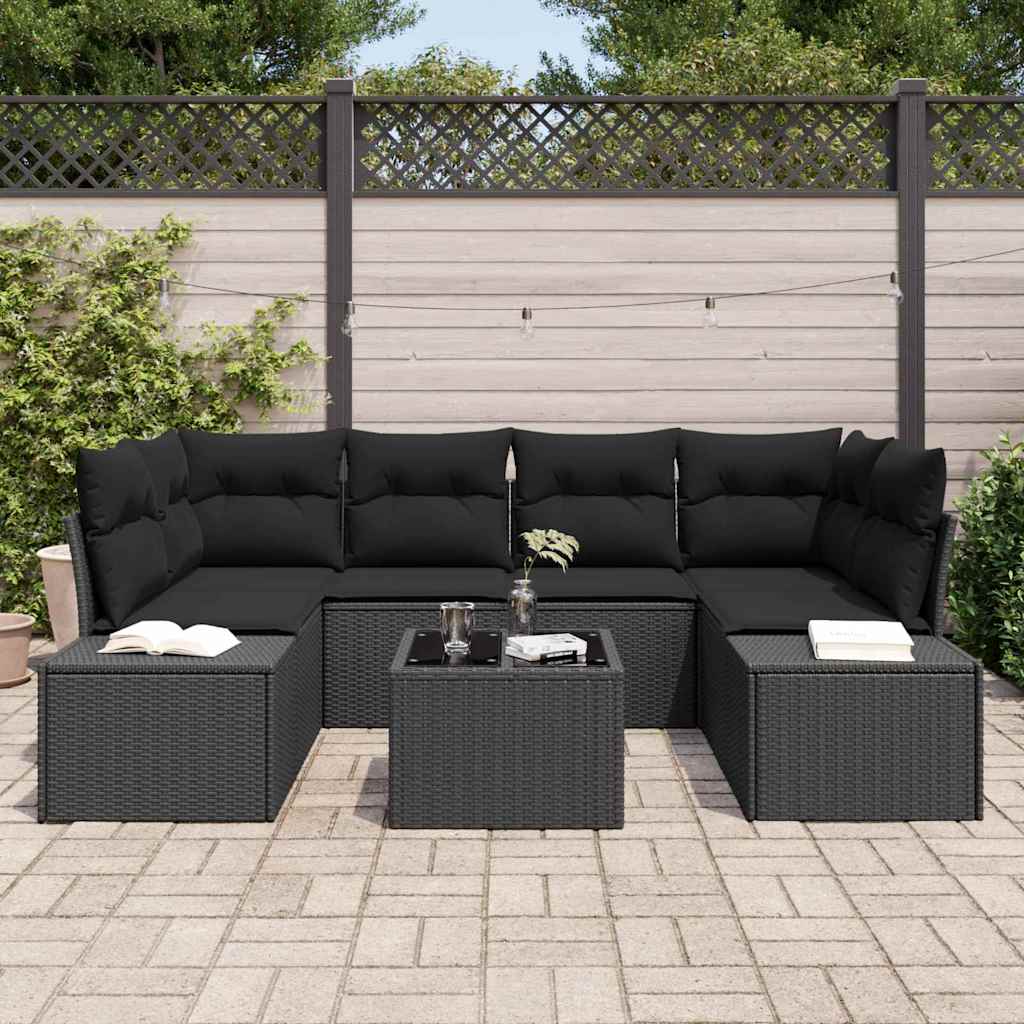 Set Divano da Giardino con cuscino 8 pcs Nero polyrattan - immagine 3