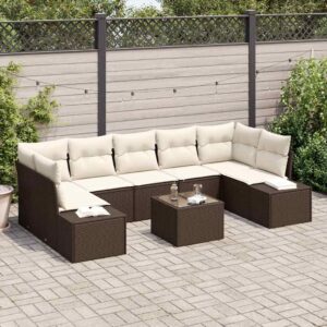 Set Divano da Giardino 8 pcs Marrone e Crema 55 x 55 x 37 cm