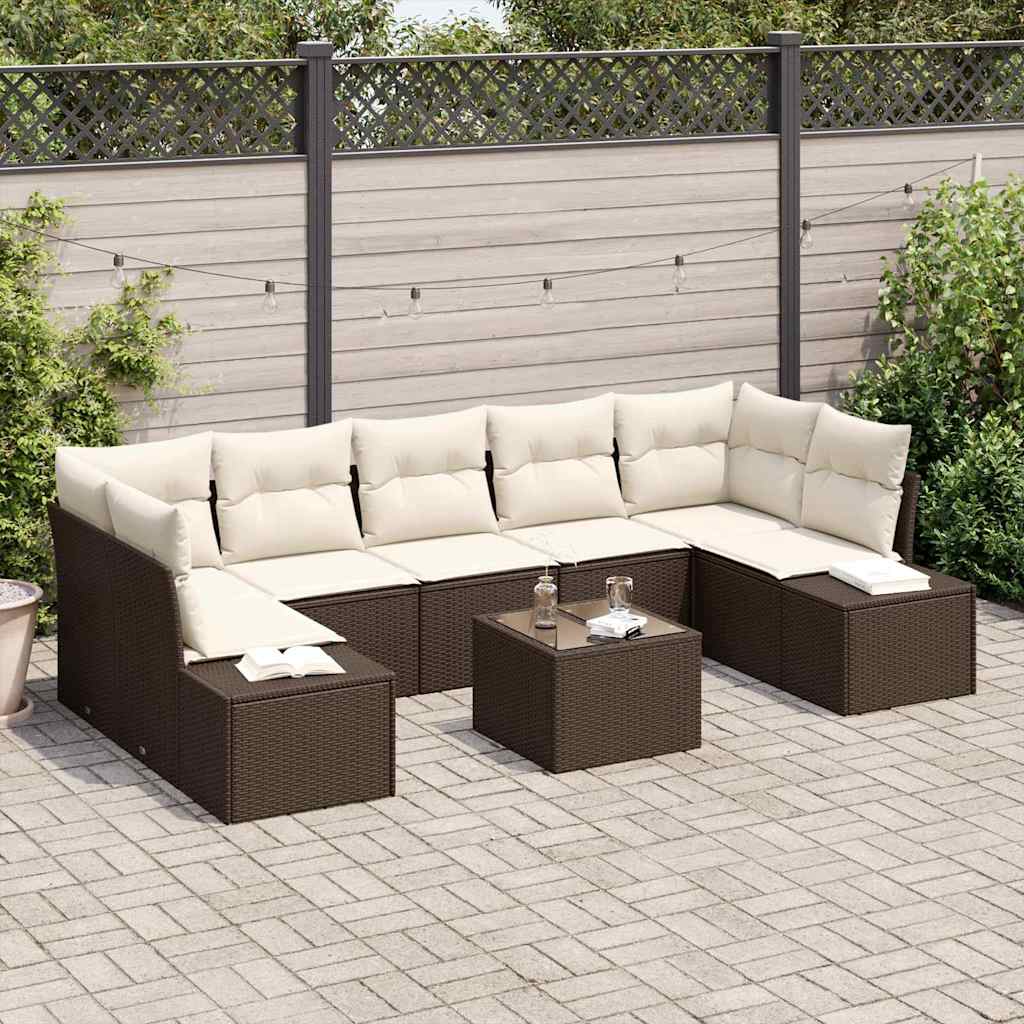 Set Divano da Giardino 8 pcs Marrone e Crema 55 x 55 x 37 cm