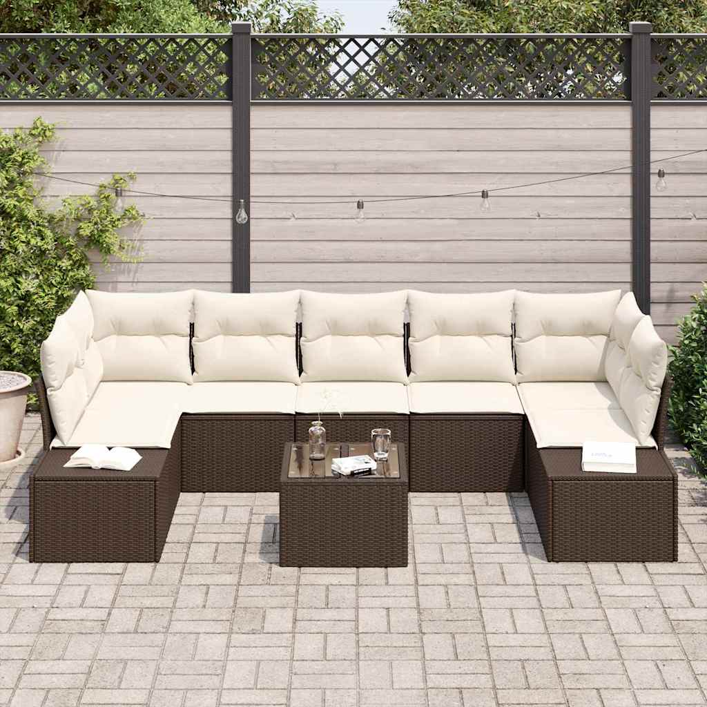 Set Divano da Giardino 8 pcs Marrone e Crema 55 x 55 x 37 cm - immagine 3