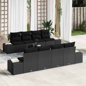 Set Divano da Giardino con cuscino 8 pcs Nero polyrattan