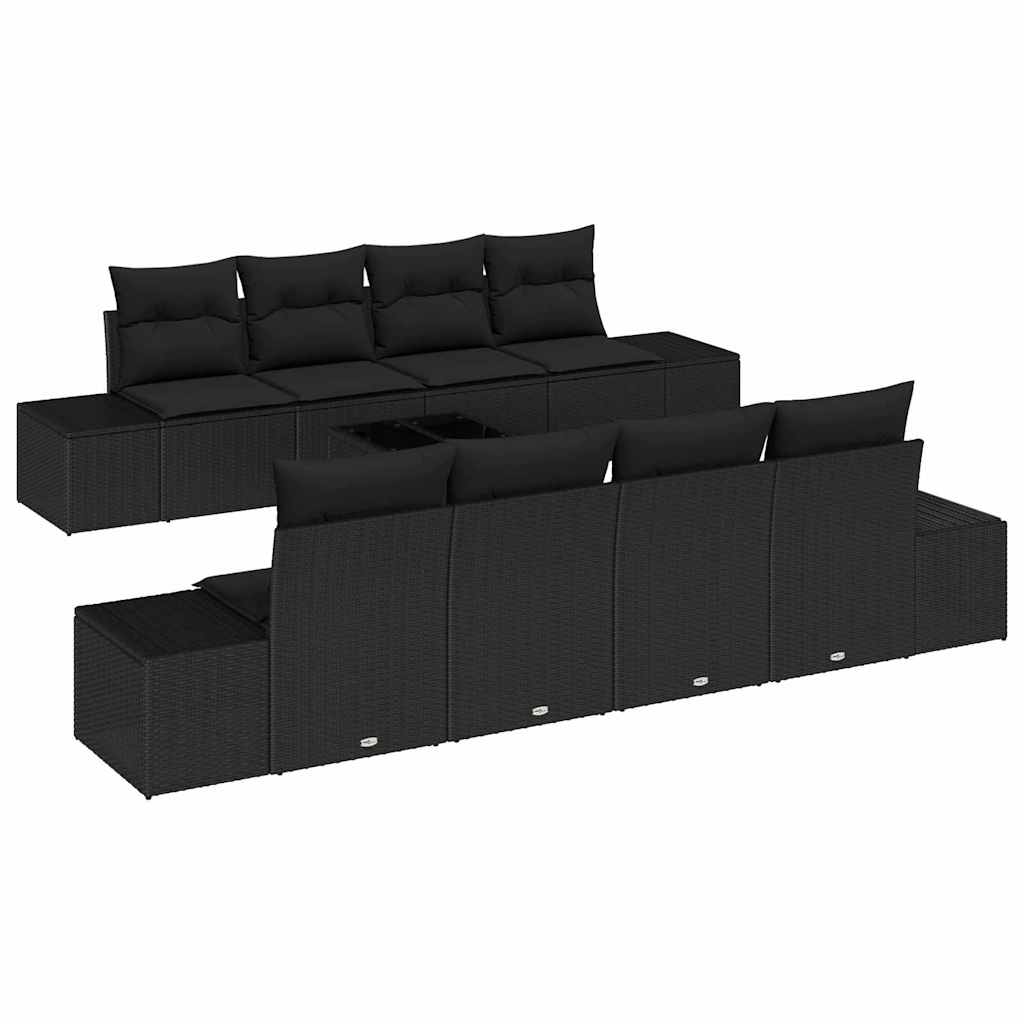 Set Divano da Giardino con cuscino 8 pcs Nero polyrattan - immagine 2