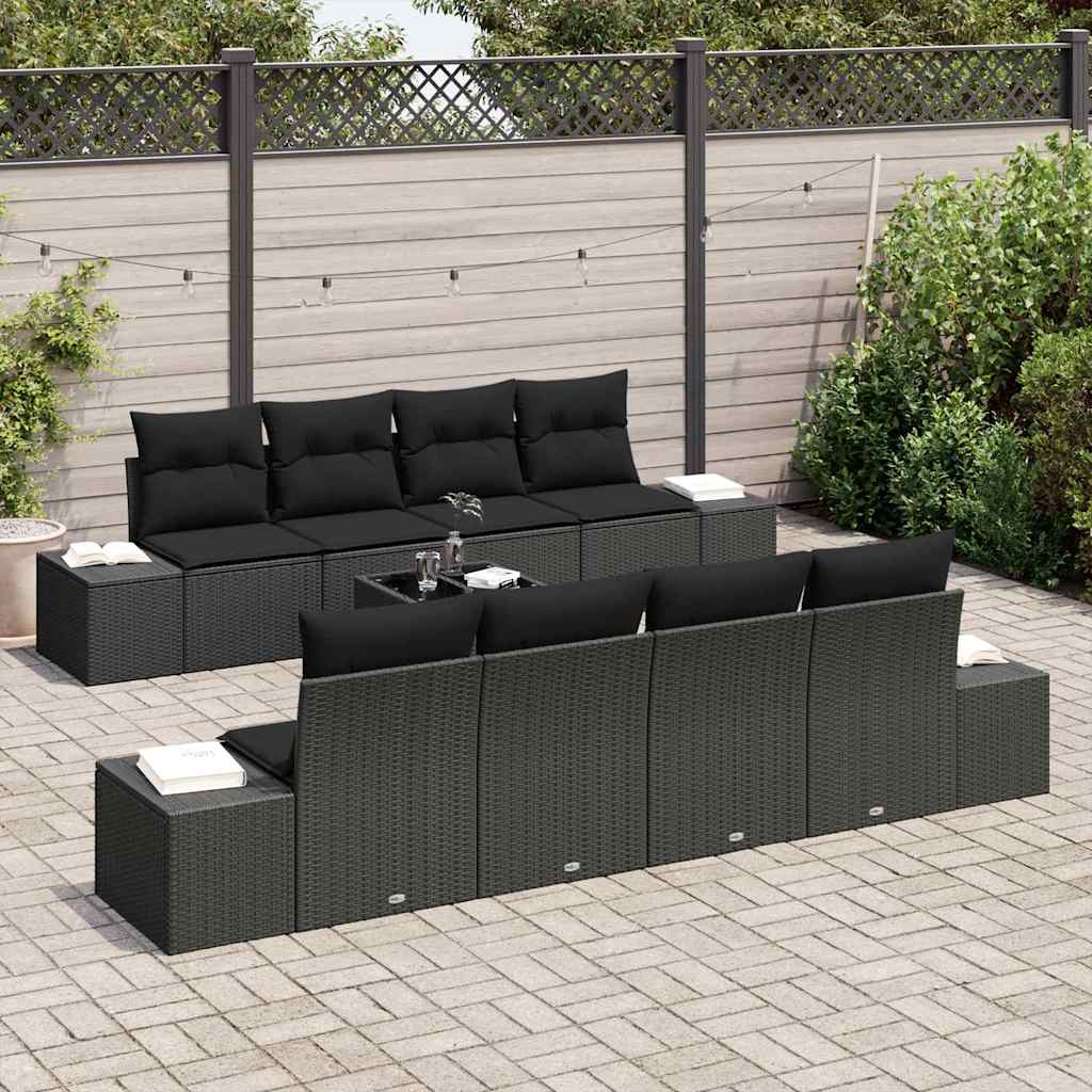Set Divano da Giardino con cuscino 8 pcs Nero polyrattan - immagine 3