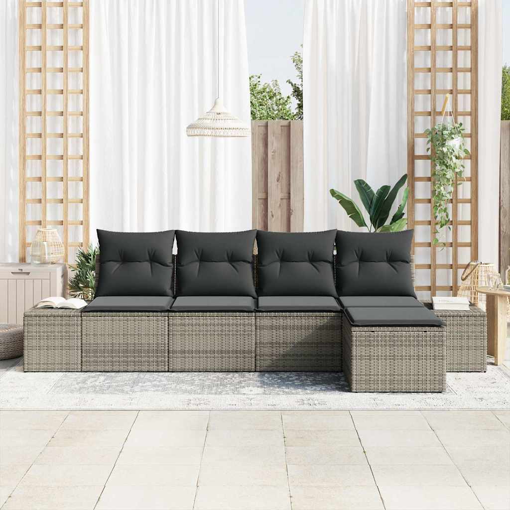 Set Divano da Giardino con cuscino 5 pcs Grigio polyrattan - immagine 3