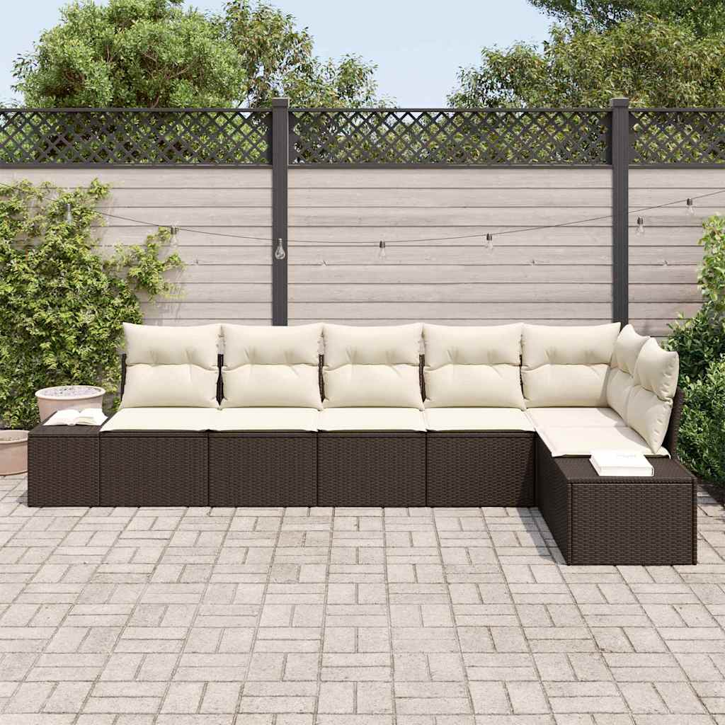 Set Divano da Giardino con cuscino 6 pcs Marrone e Crema - immagine 3