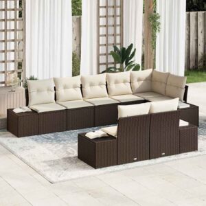 Set Divano da Giardino 8 pcs Marrone e crema 319 x 154 x 85 cm