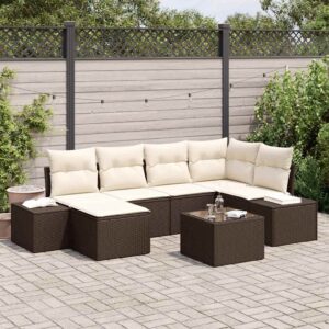 Set Divano da Giardino 7 pcs Marrone e crema 264 x 154 x 85 cm