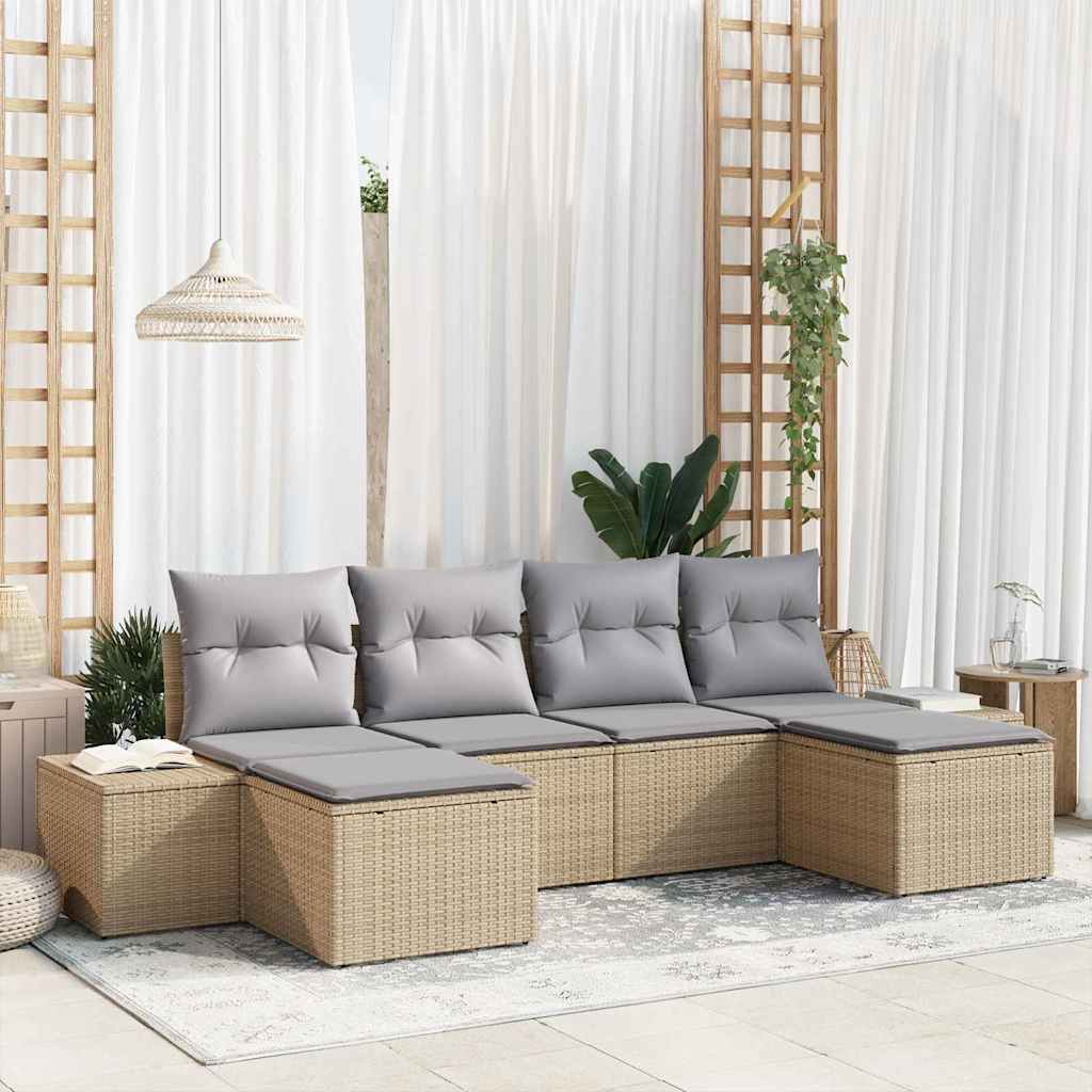 Set Divano da Giardino con cuscino 6 pcs beige e grigio chiaro