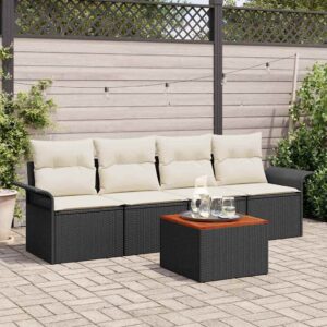 Set Divano da Giardino con cuscino 5 pcs Nero e Crema