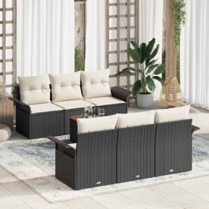 Set Divano da Giardino 7 pcs Nero e Crema 55 x 55 x 37 cm