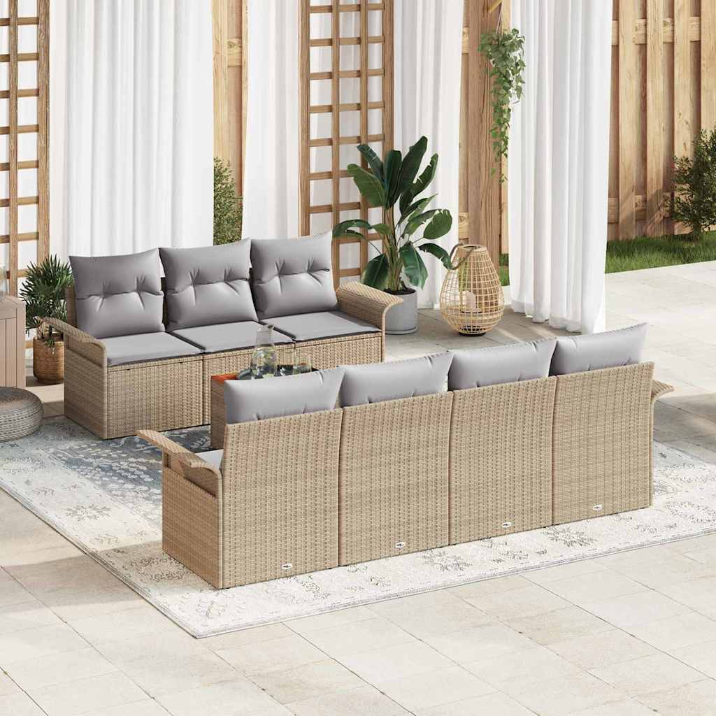 Set Divano da Giardino con cuscino 8 pcs Beige e Grigio Chiaro