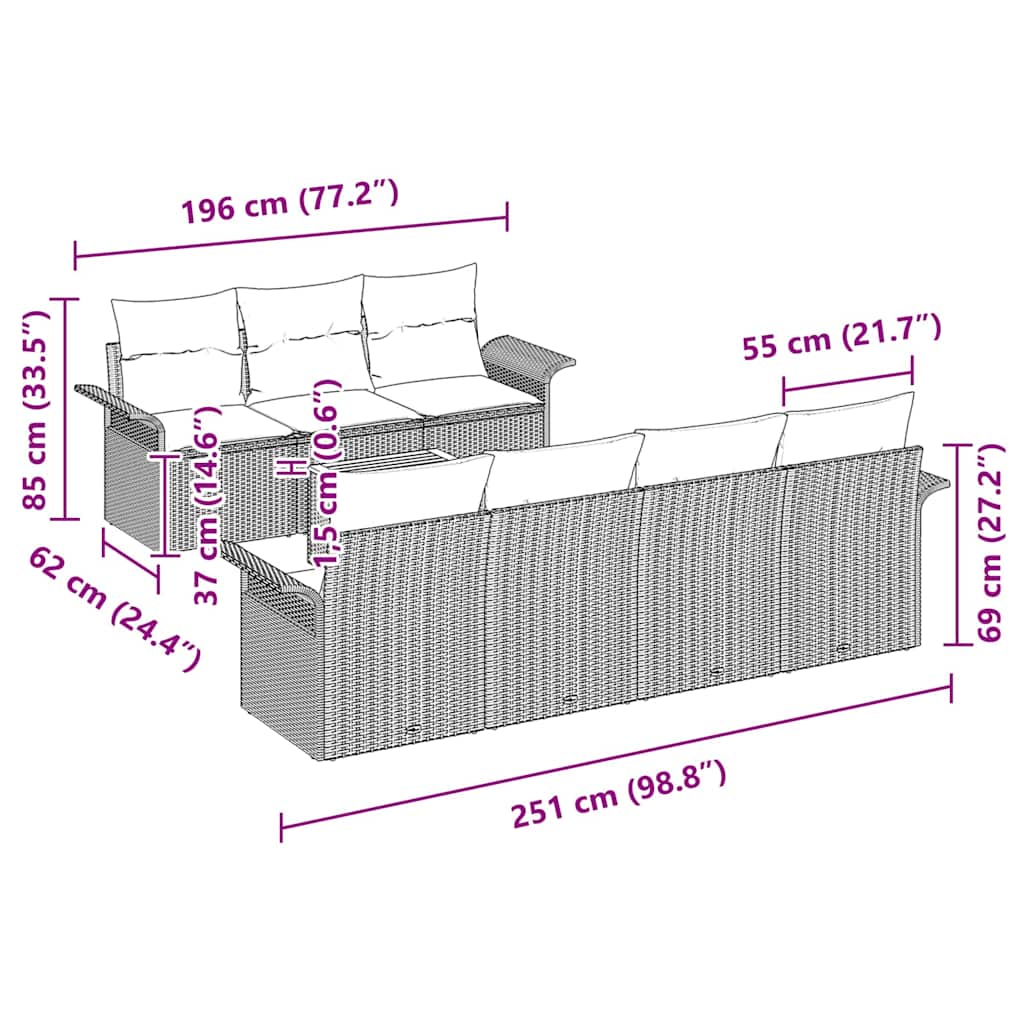 Set Divano da Giardino con cuscino 8 pcs Beige e Grigio Chiaro - immagine 9