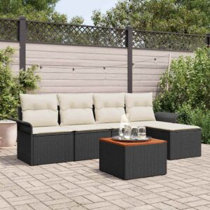 Set Divano da Giardino con cuscino 6 pcs Nero e Crema