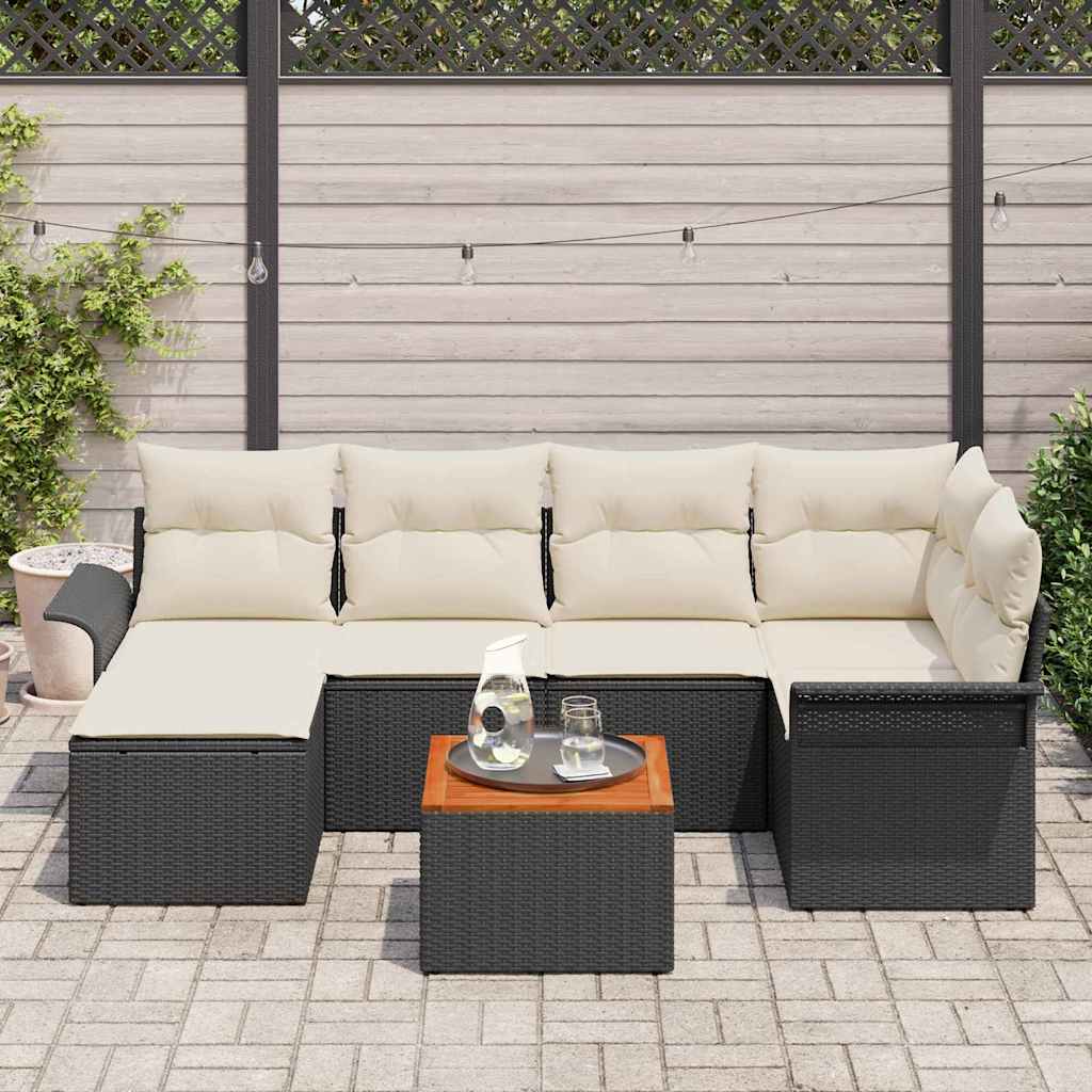 Set Divano da Giardino con cuscino 7 pcs Nero e Crema - immagine 3