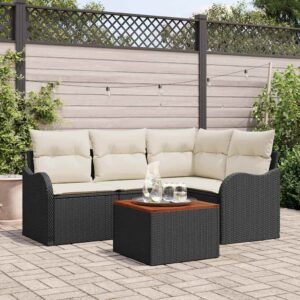 Set Divano da Giardino 5 pcs Nero e bianco