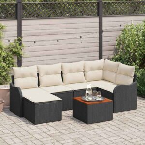 Set Divano da Giardino 7 pcs Nero e bianco