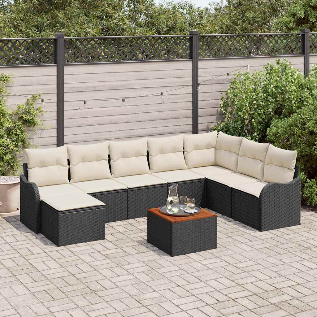 Set Divano da Giardino 9 pcs Nero e bianco