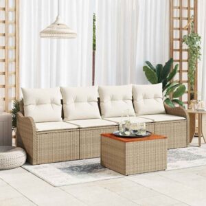 Set Divano da Giardino 5 pcs Beige e bianco