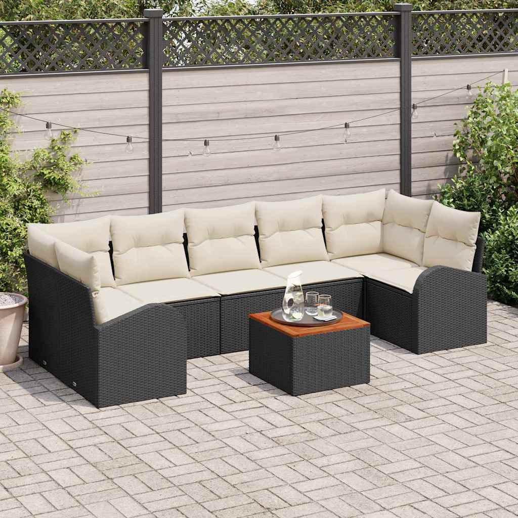 Set Divano da Giardino 8 pcs Nero e bianco
