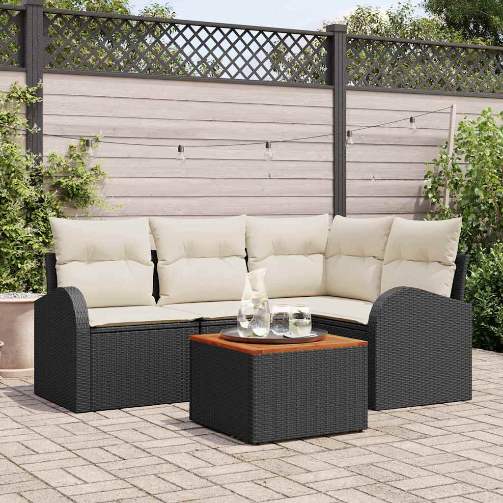 Set Divano da Giardino 5 pcs Nero e bianco