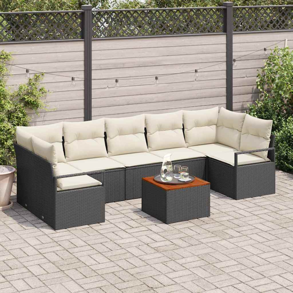 Set Divano da Giardino 8 pcs Nero e bianco