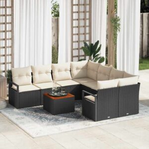 Set Divano da Giardino 9 pcs Nero e bianco