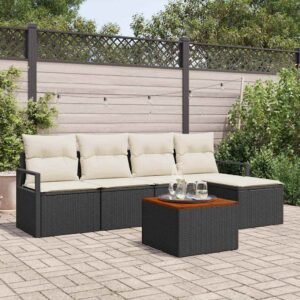 Set Divano da Giardino 6 pcs Nero e bianco