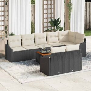Set Divano da Giardino 9 pcs Nero e bianco