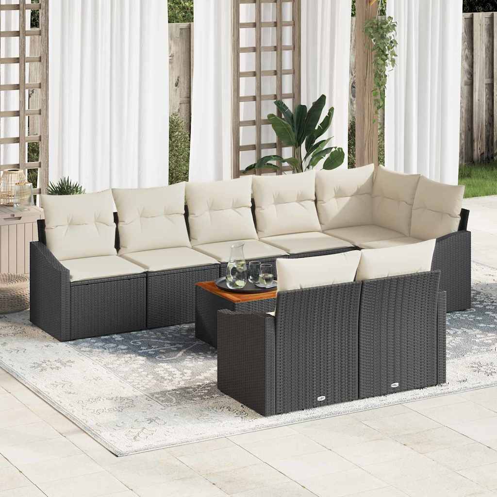 Set Divano da Giardino 9 pcs Nero e bianco