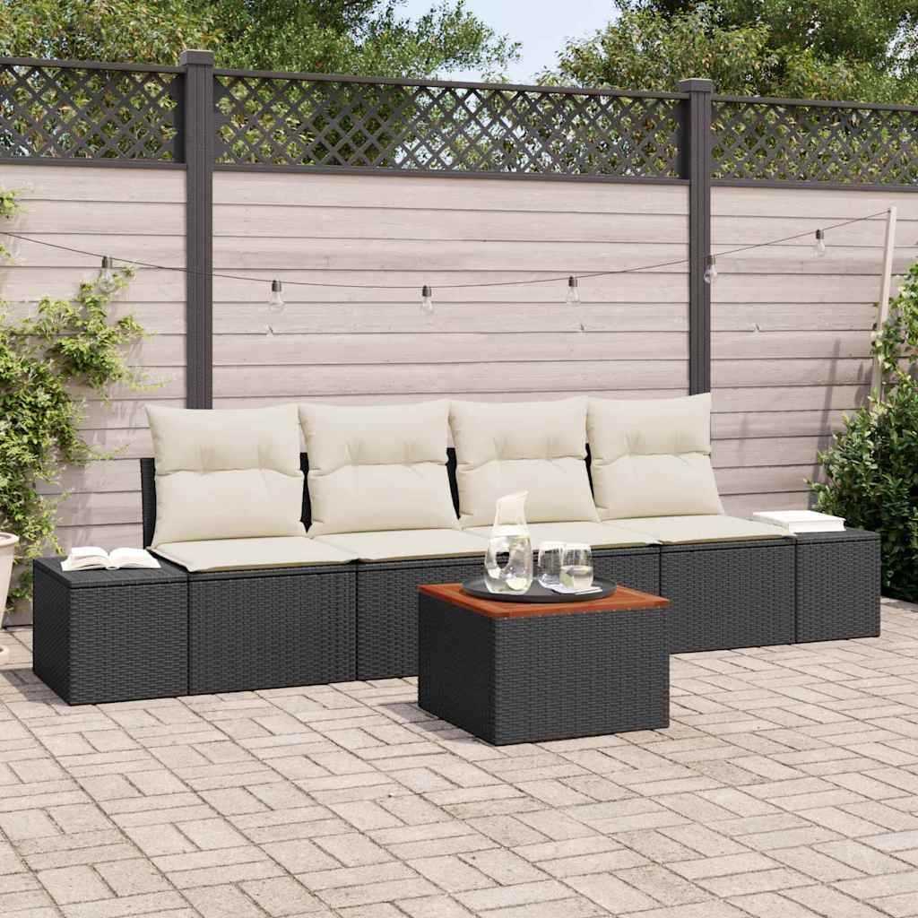 Set Divano da Giardino 5 pcs Nero e bianco