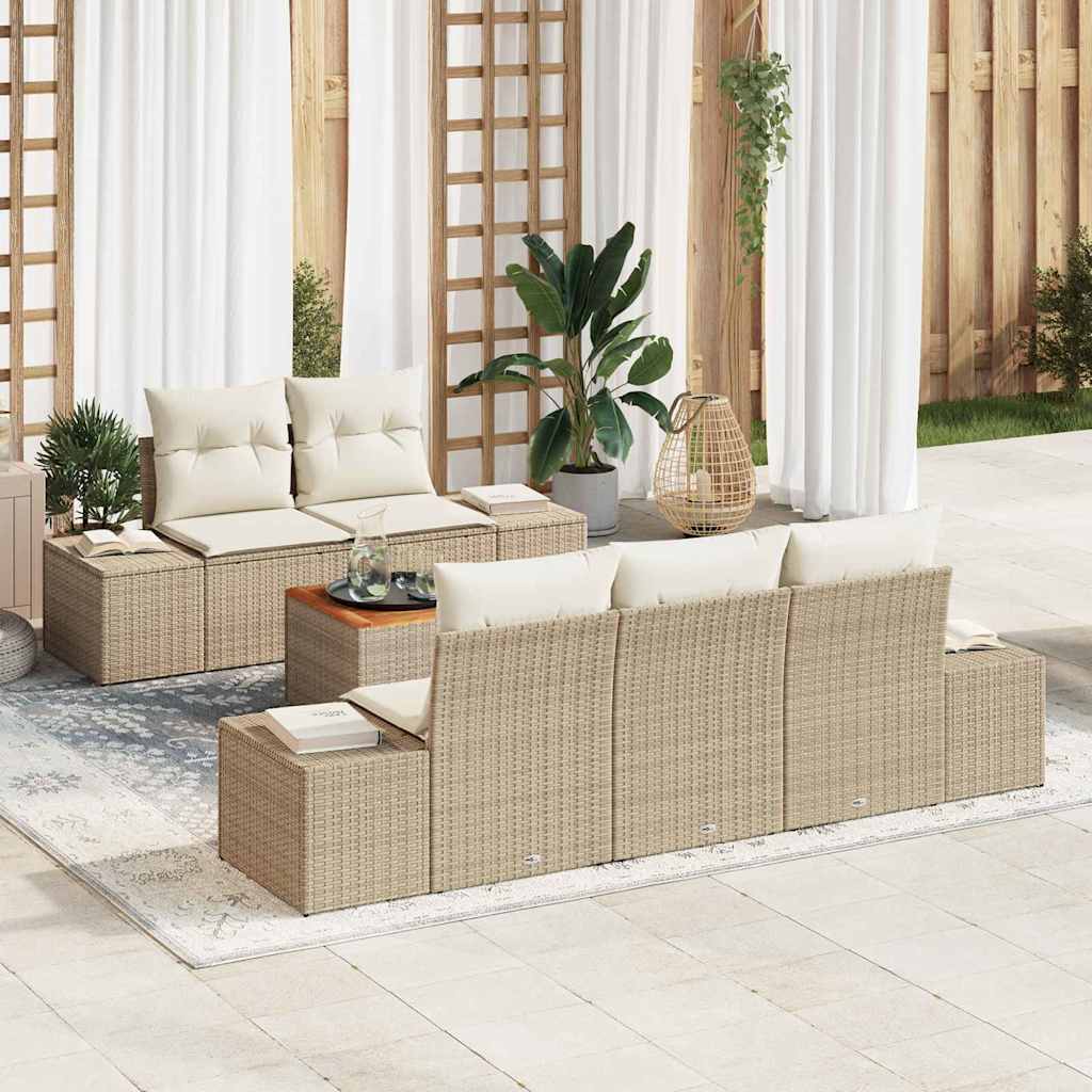 Set Divano da Giardino 6 pcs Beige e bianco