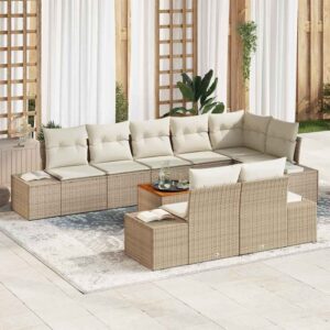 Set Divano da Giardino 9 pcs Beige e bianco