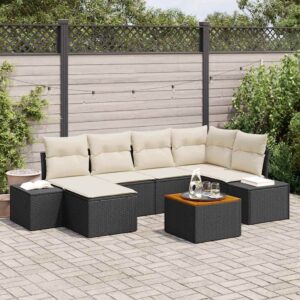 Set Divano da Giardino 7 pcs Nero e bianco