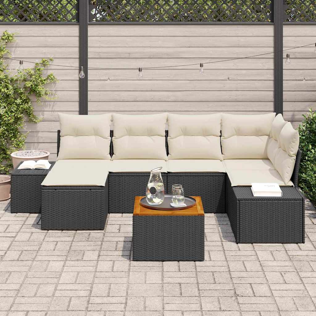 Set Divano da Giardino 7 pcs Nero e bianco - immagine 3