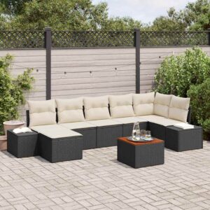 Set Divano da Giardino 8 pcs Nero e bianco
