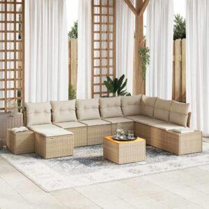 Set Divano da Giardino 9 pcs Beige e bianco