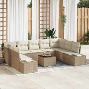 Set Divano da Giardino 10 pcs Beige e bianco