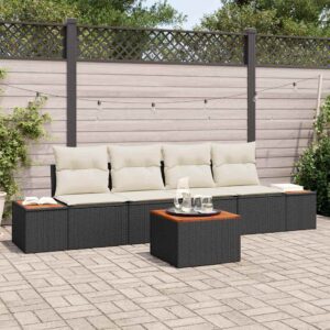 Set Divano da Giardino con cuscino 5 pcs Nero Poly Rattan