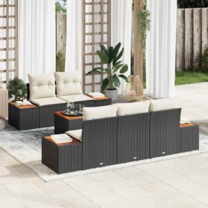 Set Divano da Giardino con cuscino 6 pcs Nero Poly Rattan