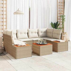 Set Divano da Giardino con cuscino 6 pcs Beige Poly Rattan