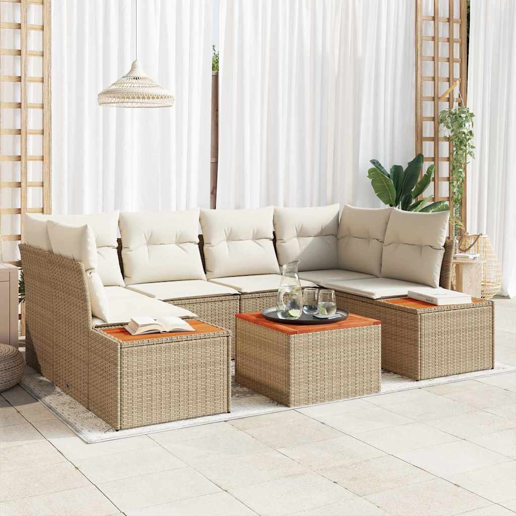 Set Divano da Giardino con cuscino 6 pcs Beige Poly Rattan