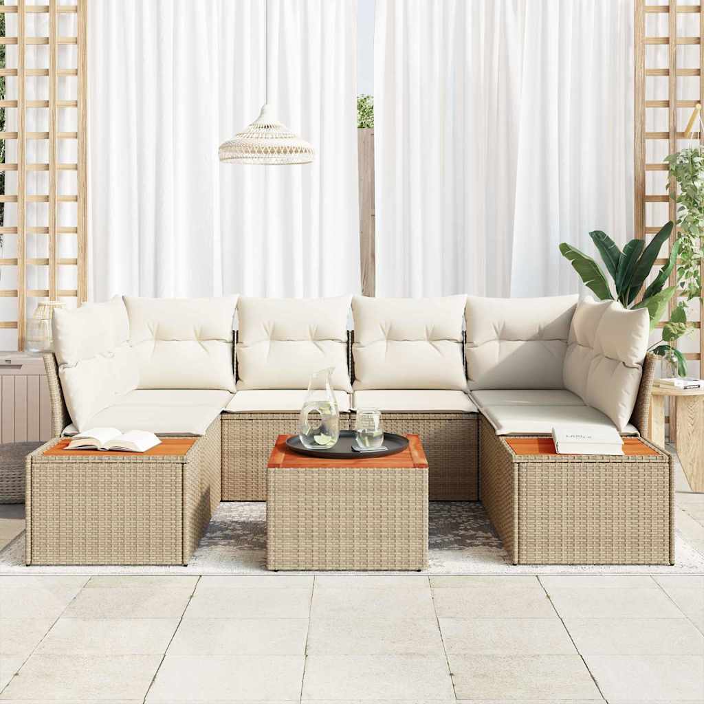 Set Divano da Giardino con cuscino 6 pcs Beige Poly Rattan - immagine 3