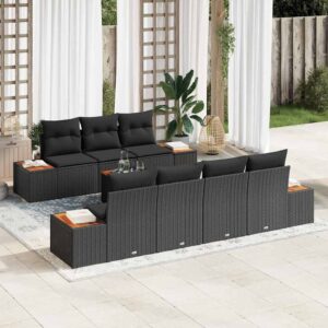 Set Divano da Giardino con cuscino 8 pcs Nero Poly Rattan
